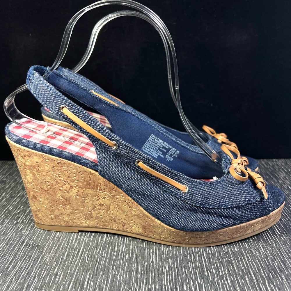 Dexter Chambray Slingback Platform Wedges Cork Heels Women’s Shoes Sz 9.5 83489